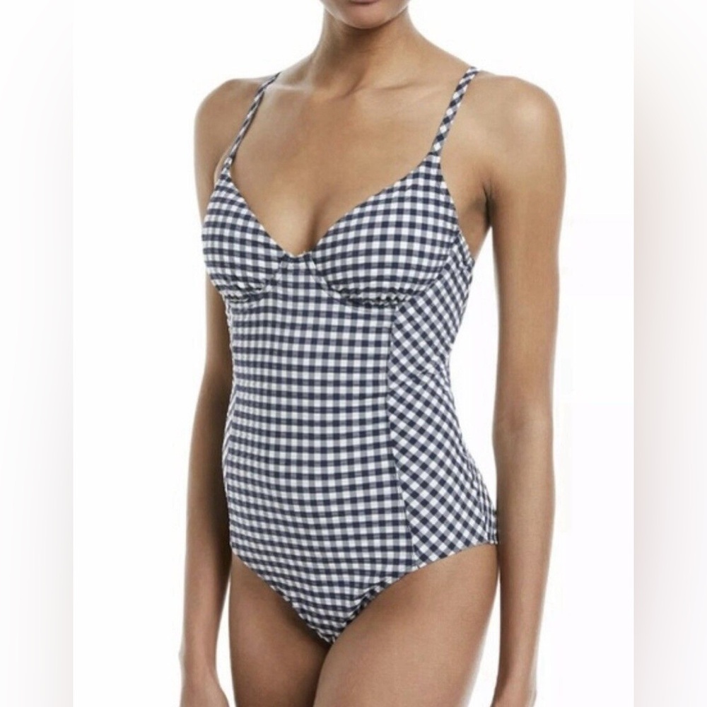 Tory Burch black white plaid swimsuit one piece small swim bodysuit vacation